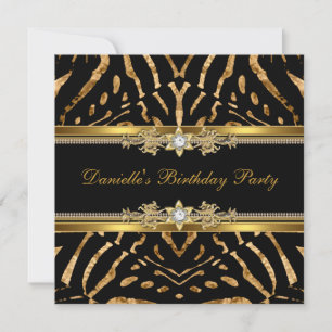 Invitation Anniversaire Zebra Black Gold Diamond