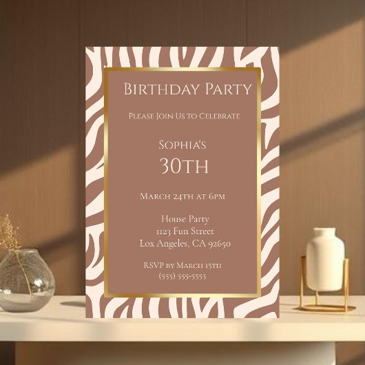 Invitation Anniversaire-Zebra Pattern-Mocha Mousse- Invitatio