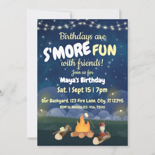 Invitation Anniversaires sont S'More fun fête d'anniversaire (Devant)