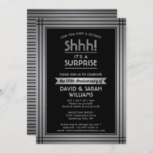 Invitation Anniversary Surprise Party Elegant Black & Silver