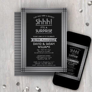 Invitation Anniversary Surprise Party Elegant Black & Silver