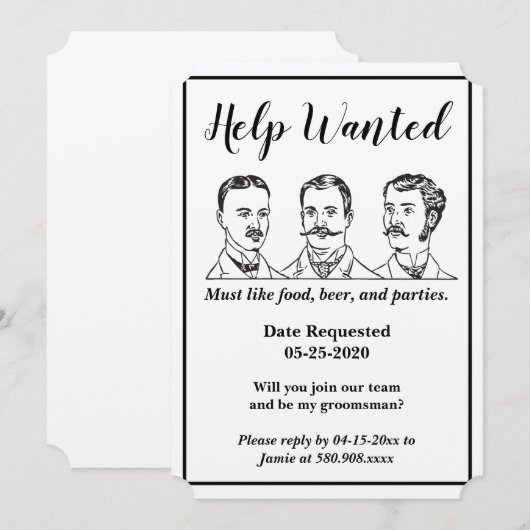 Invitation Annonce d'aide recherchée pour garçon d'honneur (Devant / Derrière)