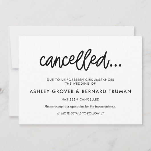 Invitation Annonce d'annulation de calligraphie moderne (Devant)