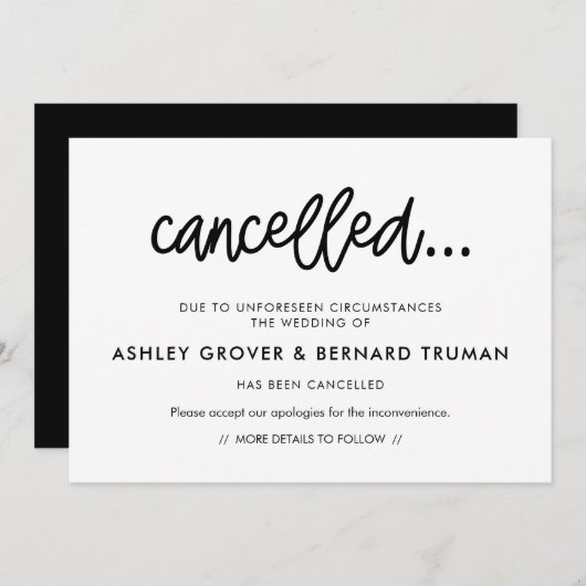 Invitation Annonce d'annulation de calligraphie moderne (Devant / Derrière)