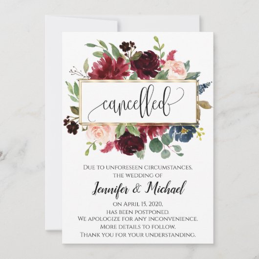 Invitation Annonce d'annulation de l'événement floral reporté (Devant)