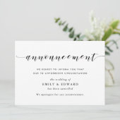 Invitation Annonce d'annulation de mariage élégante moderne (Debout devant)