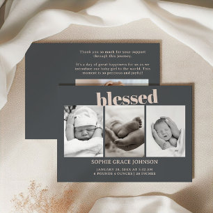 Invitation Annonce de baby shower typographie boho gris rose