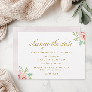 Invitation Annonce de changement de date de mariage aux fleur