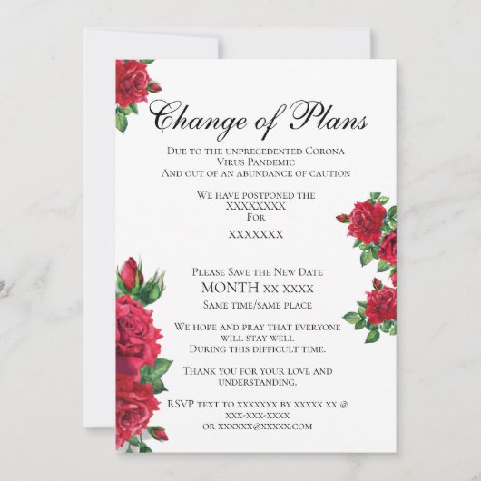 Invitation Annonce de changement de plans (Devant)