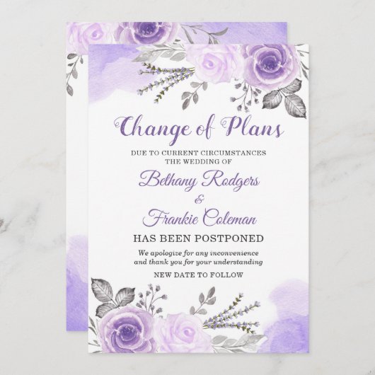 Invitation Annonce de Changement de Plans Chic Fleur Florale (Devant / Derrière)