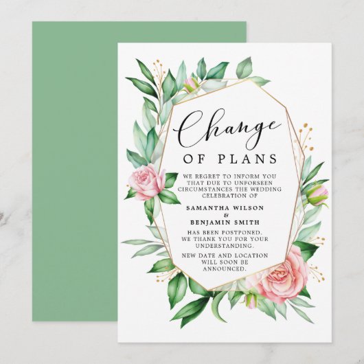 Invitation Annonce de changement de plans floral aquarelle (Devant / Derrière)