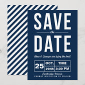 Invitation Annonce de date de mariage à typographie rétro ble (Devant / Derrière)