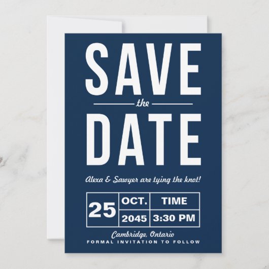 Invitation Annonce de date de mariage à typographie rétro mar (Devant)