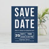 Invitation Annonce de date de mariage à typographie rétro mar (Debout devant)