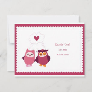 Invitation Annonce de date de mariage de hiboux oiseaux d'amo