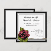 Invitation Annonce de décès Rose Rouge (Devant / Derrière)