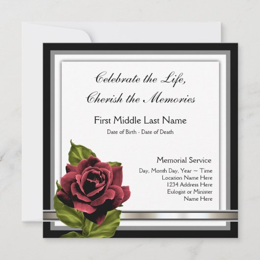 Invitation Annonce de décès Rose Rouge (Devant)