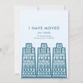 Invitation Annonce de déménagement bleu avec des bâtiments ré (Devant)