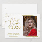 Invitation Annonce de diplômé chic script photo à paillettes  (Devant / Derrière)