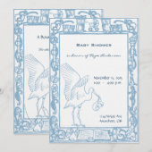 Invitation Annonce de douche de bébé garçon avec cigogne et h (Devant / Derrière)
