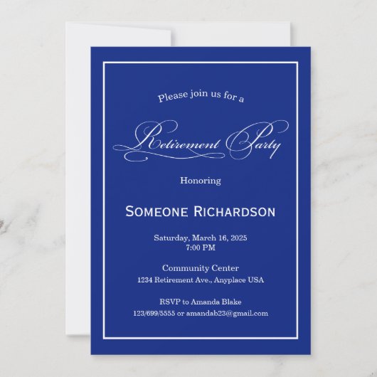 Invitation Annonce de fête de retraite bleu (Devant)
