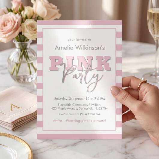 Invitation Annonce de fête rose girly Script