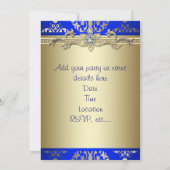 Invitation Annonce de fête Royale Bleu Or Damassé Bleu (Dos)