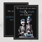 Invitation Annonce de fiançailles gothique, noire, squelette (Devant / Derrière)