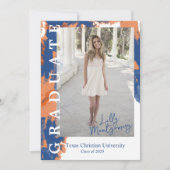 Invitation Annonce de graduation avec photo et marbre orange  (Devant)