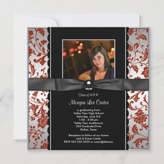 Invitation Annonce de graduation de la photo rouge et noire (Devant)
