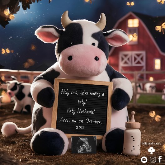 Invitation Annonce de grossesse à thème ferme avec une vache
