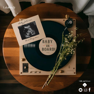 Invitation Annonce de grossesse avec un tourne-disque vinyle 