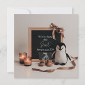 Invitation Annonce de grossesse avec une peluche pingouin boh (Devant)