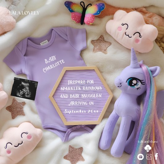 Invitation Annonce de grossesse de licorne magique violette