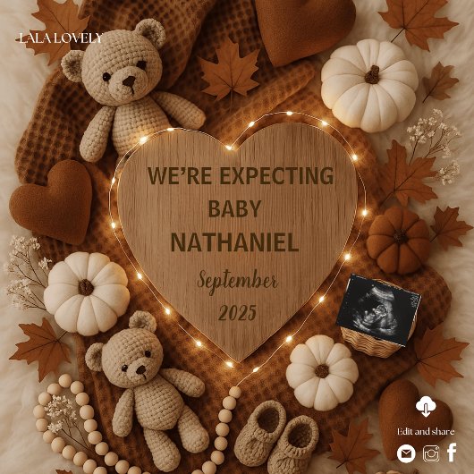 Invitation Annonce de grossesse ours automne adorable