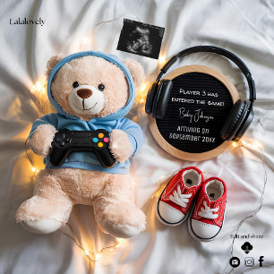 Invitation Annonce de grossesse Ourson mignon gamer 