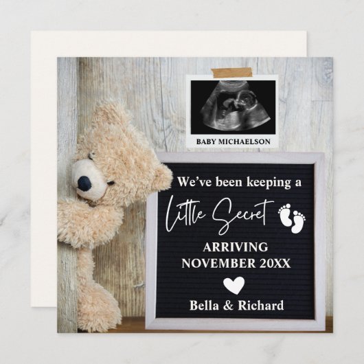 Invitation Annonce de grossesse sur tableau de lettres avec u (Devant / Derrière)