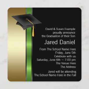 Invitation Annonce de la graduation Black Gold Green