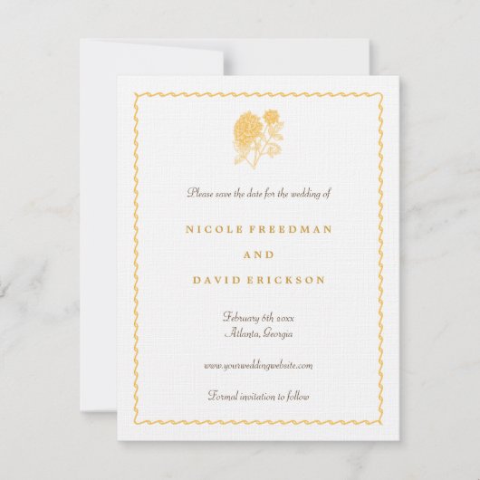 Invitation Annonce de mariage à conserver de dahlia jaune (Devant)