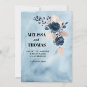 Invitation Annonce de mariage à l'aquarelle florale bleue Sav (Devant)