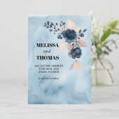 Invitation Annonce de mariage à l'aquarelle florale bleue Sav (Debout devant)