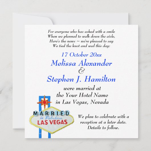 Invitation Annonce de mariage à Las Vegas (Dos)