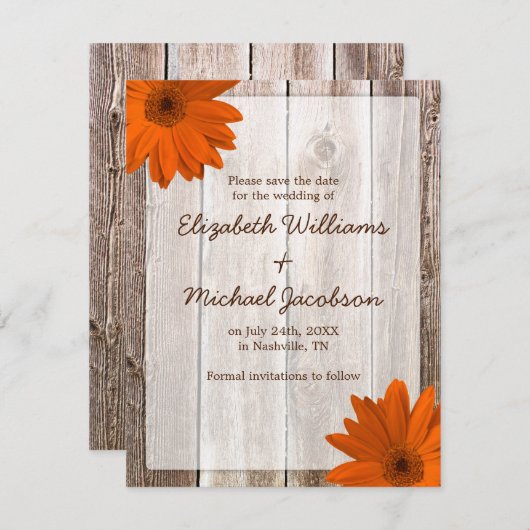 Invitation Annonce de mariage à thème champêtre en bois de gr (Devant / Derrière)