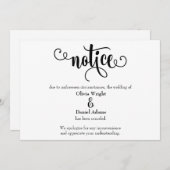 Invitation Annonce de mariage annulé Typographie de notice (Devant / Derrière)