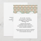 Invitation Annonce de mariage arlequin vert brun pêche (Devant / Derrière)
