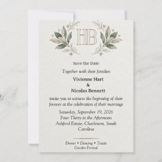 Invitation Annonce de Mariage avec Armoiries Botaniques Monog