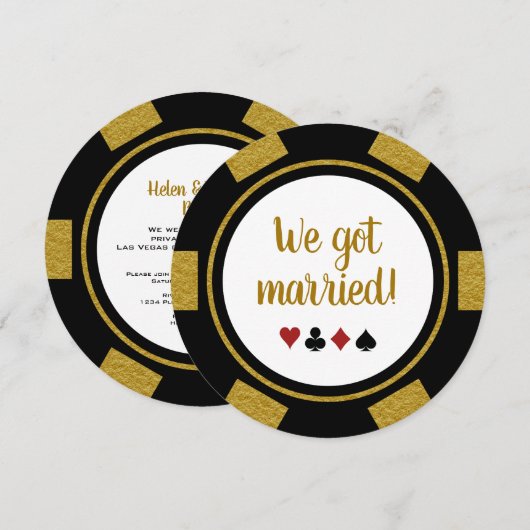 Invitation Annonce de mariage avec jeton de poker en or noir (Devant / Derrière)