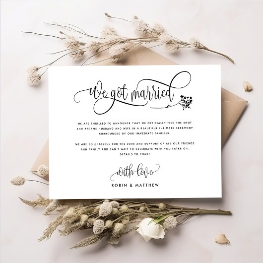 Invitation Annonce de mariage chic Nous nous sommes mariés /