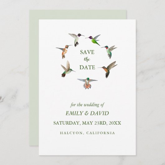 Invitation Annonce de mariage colibri Save the Date (Devant / Derrière)