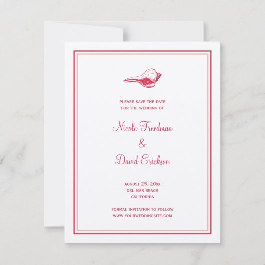 Invitation Annonce de mariage coquillage rouge à conserver co (Devant)